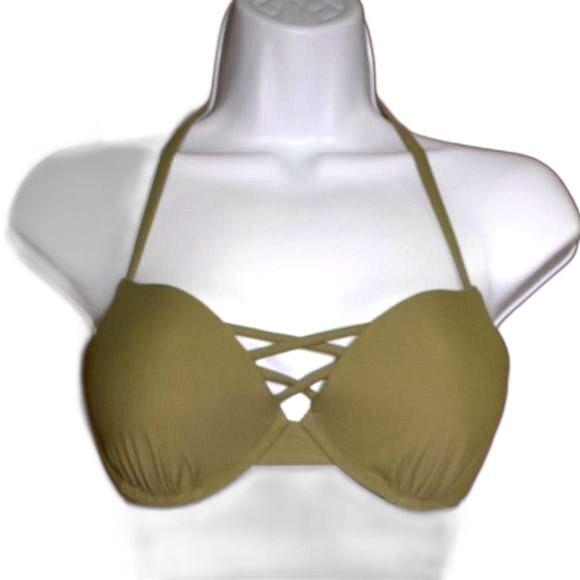 Hollister Bikini Top  Sz 34C Green Padded Push Up Bathing Suit - Picture 1 of 13